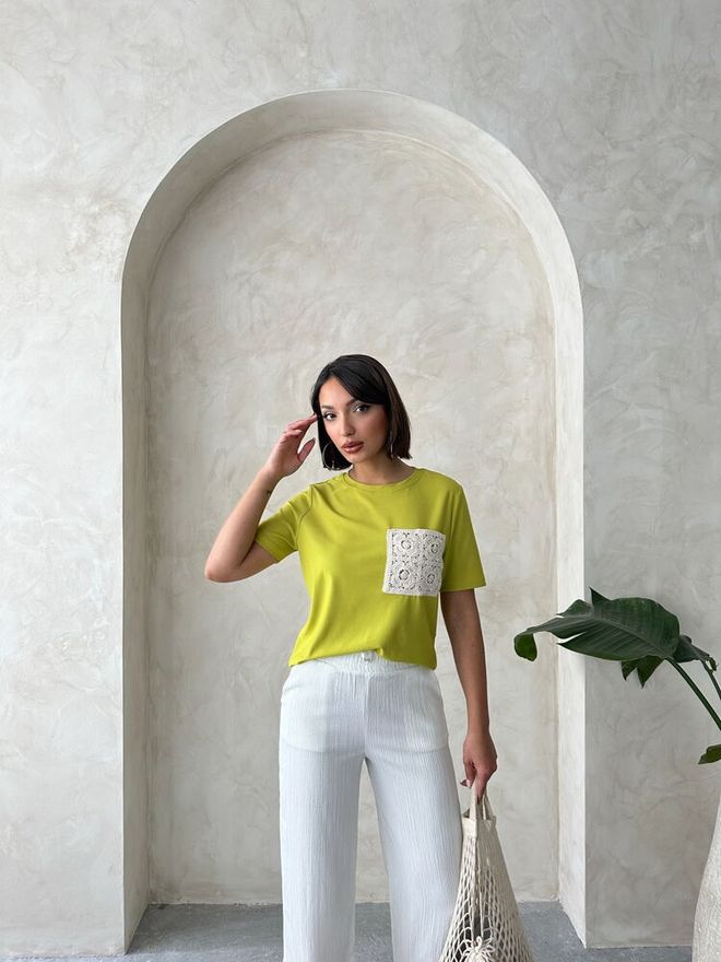 Topshow Pocket Detailed T Shirt Pistachio Green Wholesale Clothing Birthday