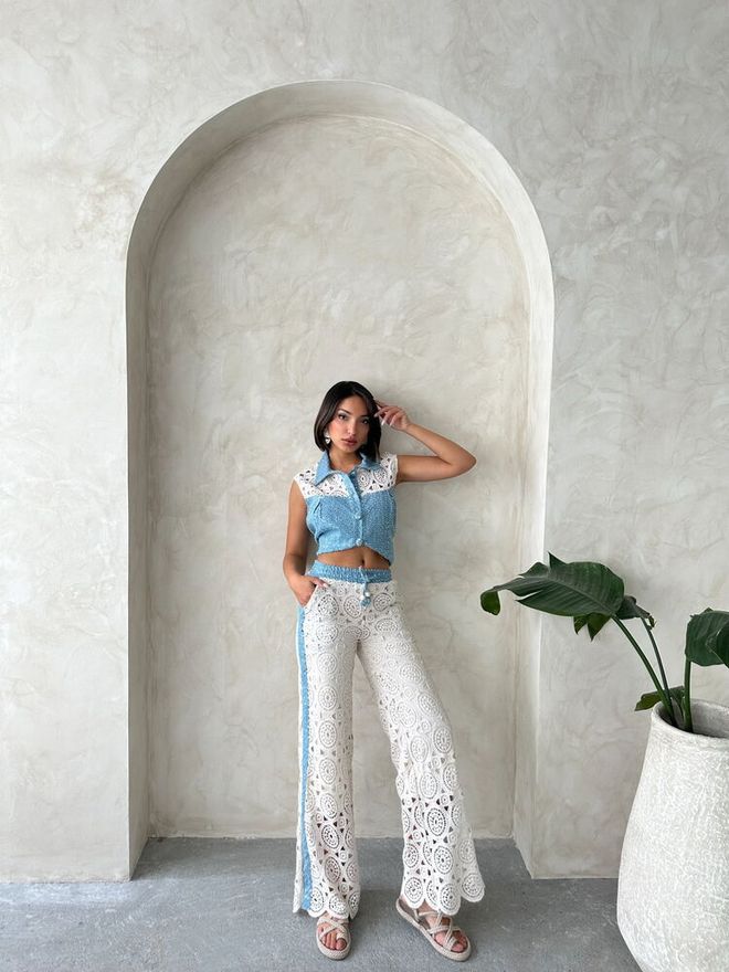 Topshow Дънково Яке С Дантела С Детайли С Пайети Синьо Дрехи на едро Рожден ден