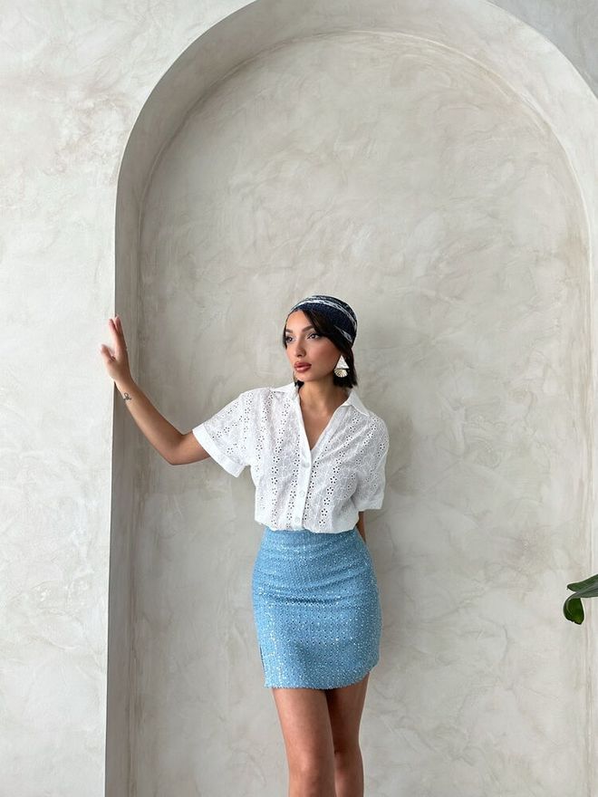 Topshow Flitrová Džínsová Sukňa Modrá Veľkoobchod s oblečením Bavlna