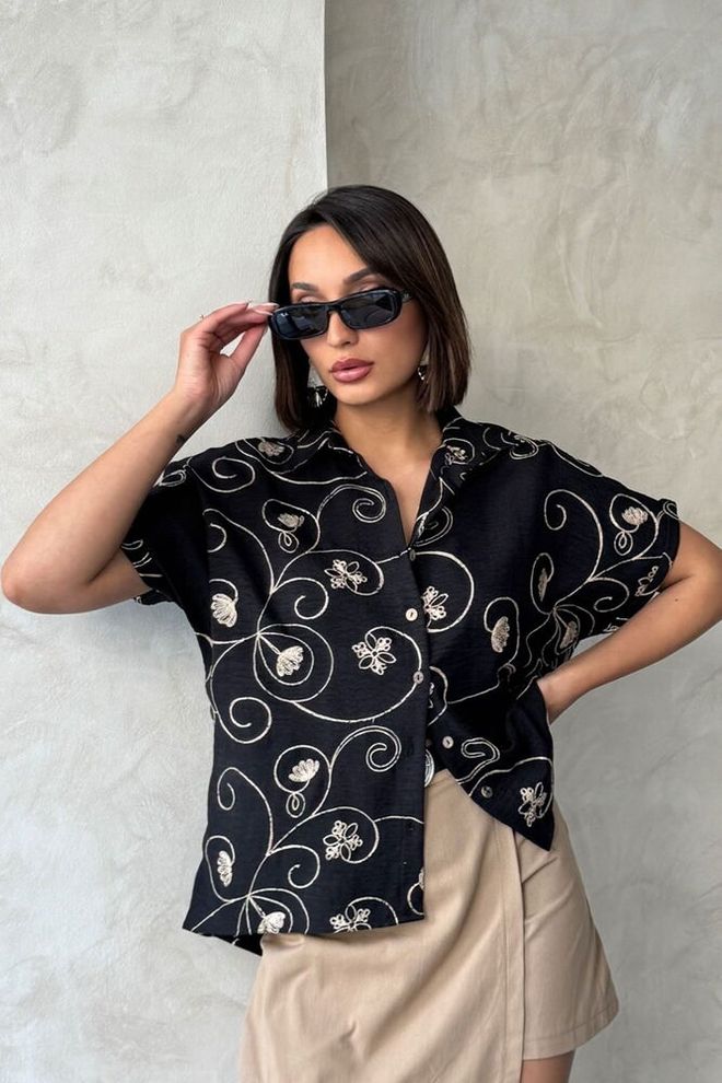 Topshow D 2789 Cămașă Brodată Model Negru 2 Îmbrăcăminte cu ridicata Casual