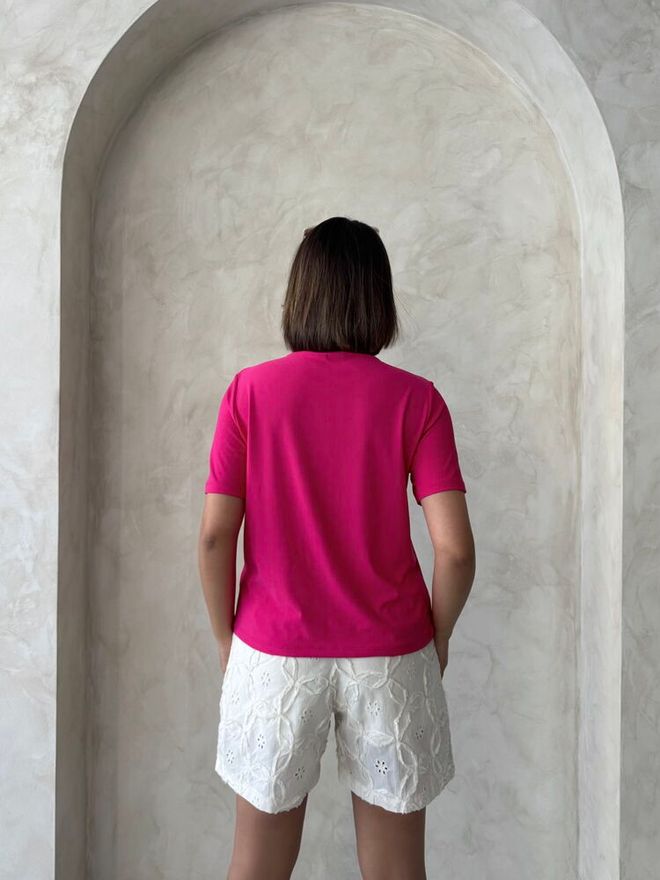 Topshow Pocket Detailed T Shirt Fuchsia Wholesale Clothing Elegant