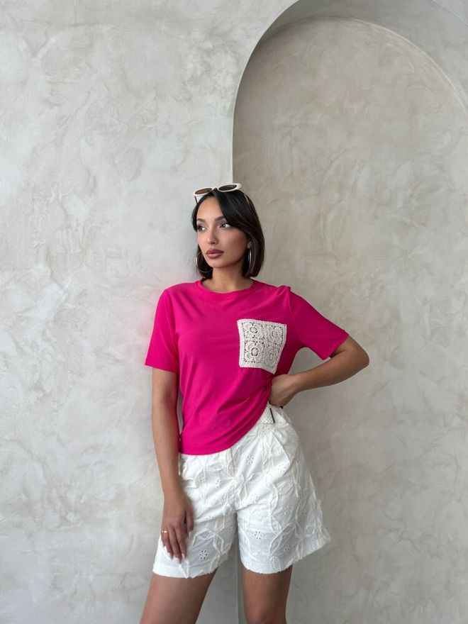 Topshow Pocket Detailed T Shirt Fuchsia Wholesale Clothing Birthday