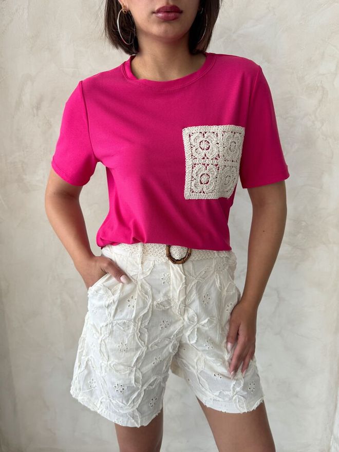 Topshow Pocket Detailed T Shirt Fuchsia Wholesale Clothing Summer
