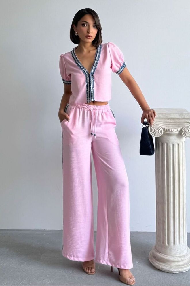 Topshow Džinsinės Dryžuotos Kelnės Rožinės Didmeninė prekyba drabužiais Kokteilinė