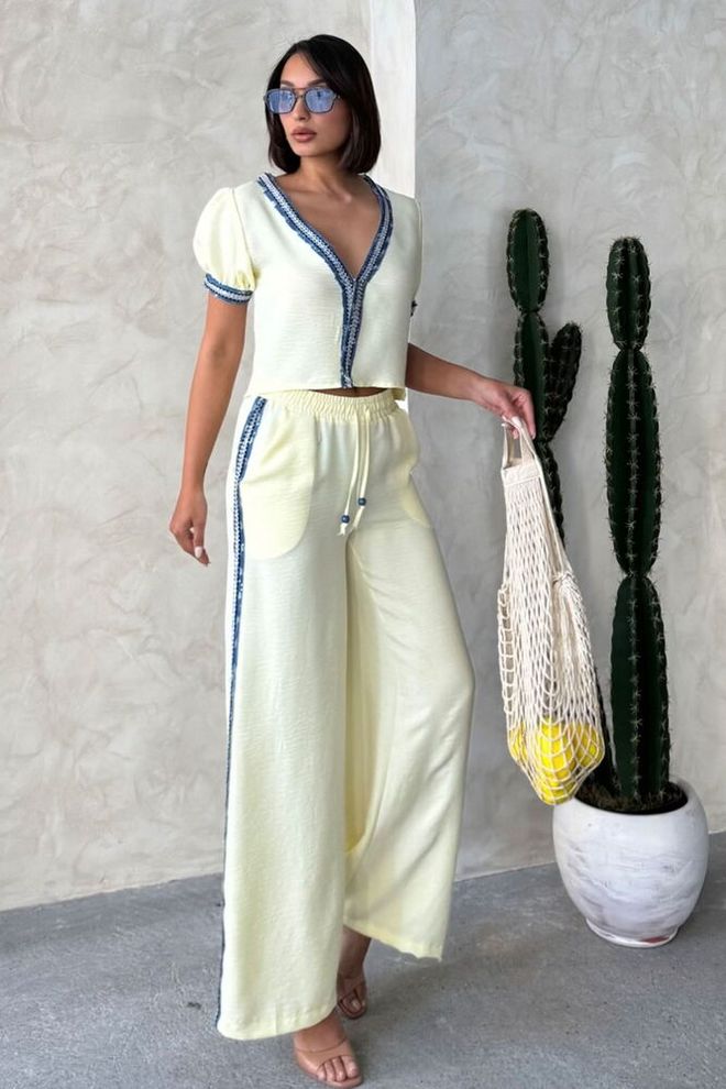 Topshow Pantalones Vaqueros A Rayas Amarillo Ropa al por mayor Casual