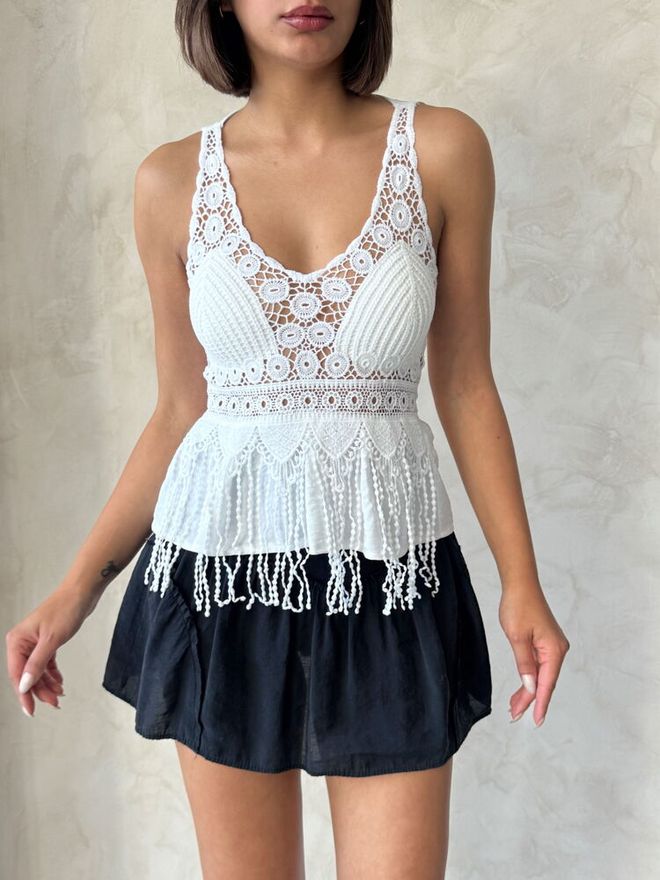 Topshow Wholesale Blouse Cream With Guipure Detailed Strap | Wholesale Clothing Summer