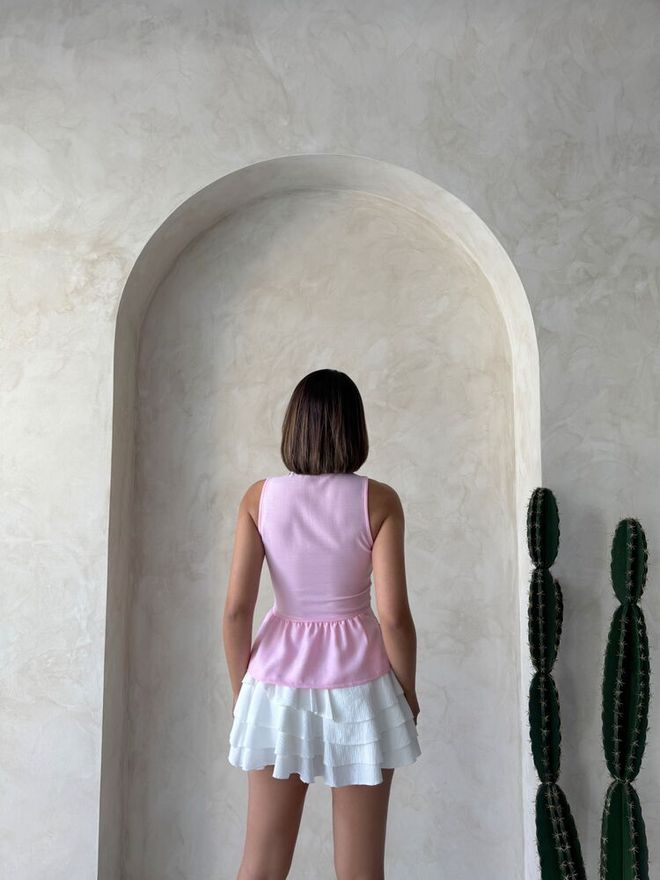 Topshow Wholesale Blouse Pink With Guipure Detailed Strap | Wholesale Clothing Sexy