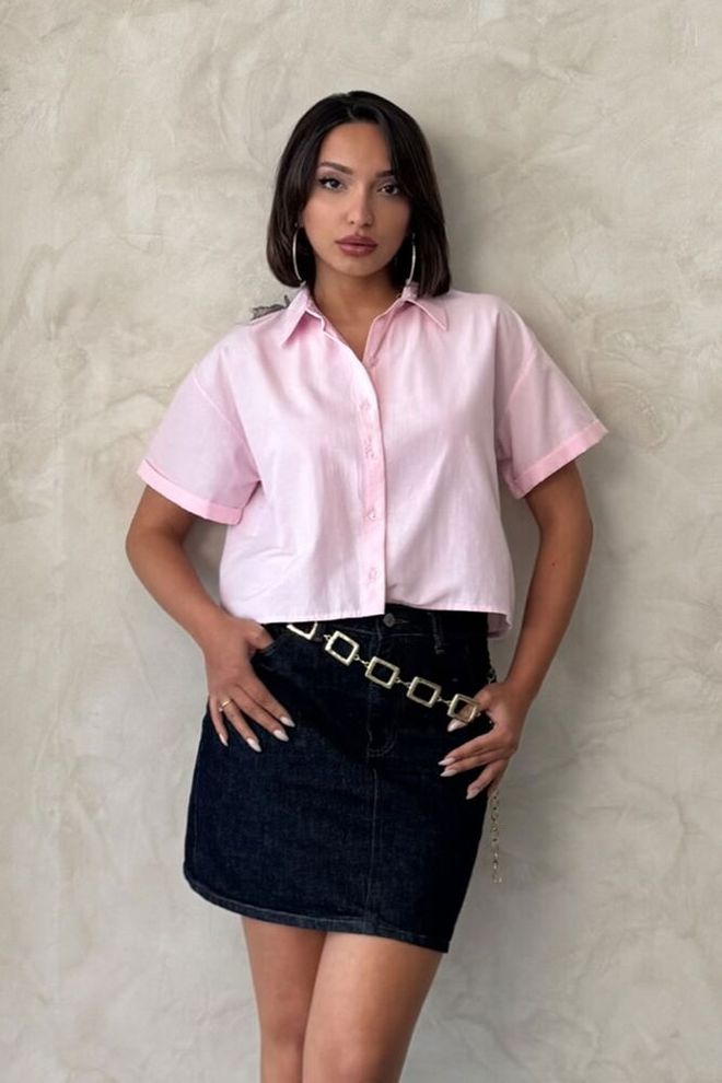 Topshow Kelebek Detaylı Toptan Gömlek Pembe | Toptan Giyim Resmi