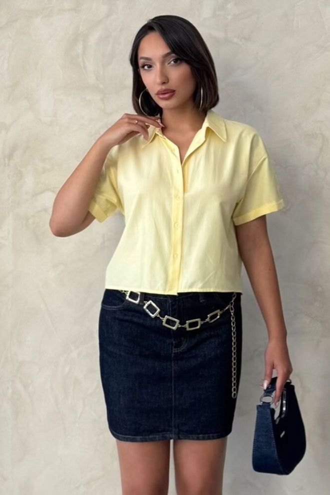 Topshow Camisa Por Atacado Com Detalhes Em Borboleta Amarela | Roupas por atacado Formal