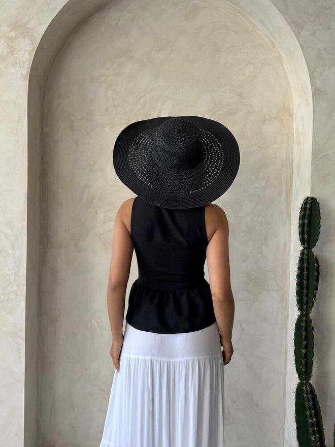 Topshow Großhandelsbluse Mit Guipure Detail Am Riemen Schwarz | Großhandelskleidung Sexy