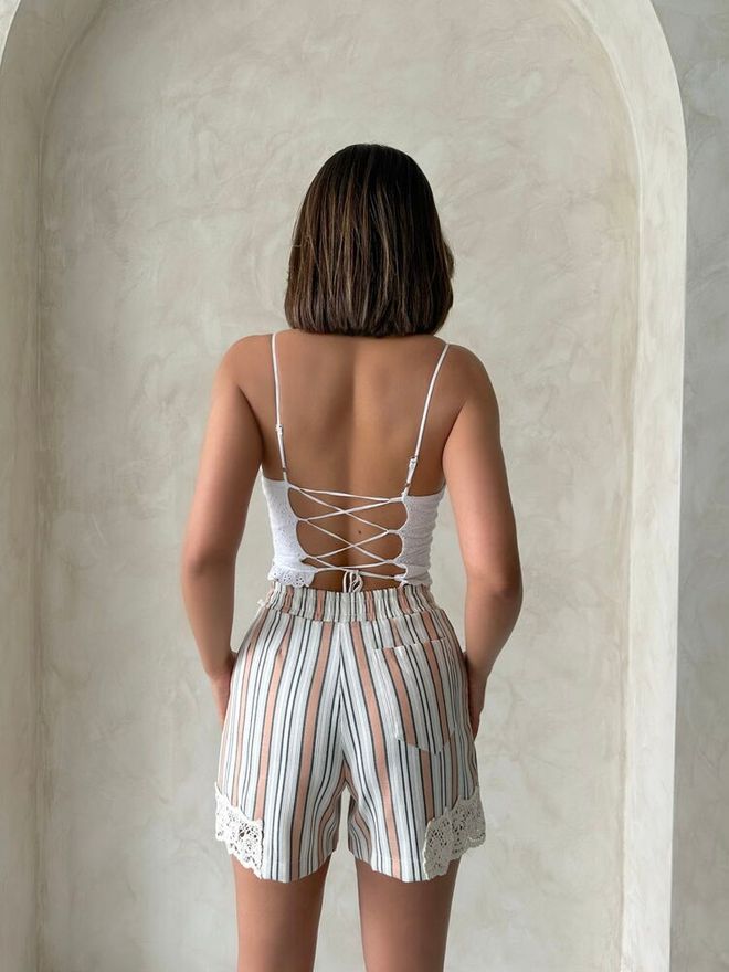 Topshow Pantaloncini A Righe In Pizzo Sulle Gambe Powder Abbigliamento all'ingrosso 4