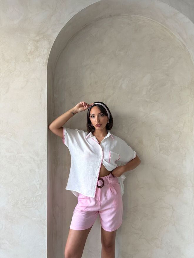 Topshow Belted Shorts Pink Wholesale Clothing Birthday