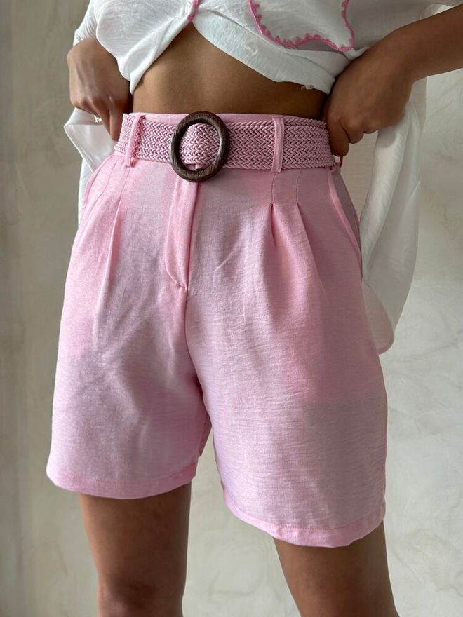 Topshow Belted Shorts Pink Wholesale Clothing Summer