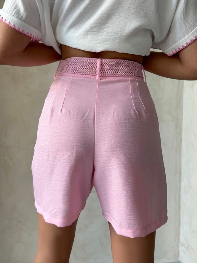 Topshow Belted Shorts Pink Wholesale Clothing Elegant