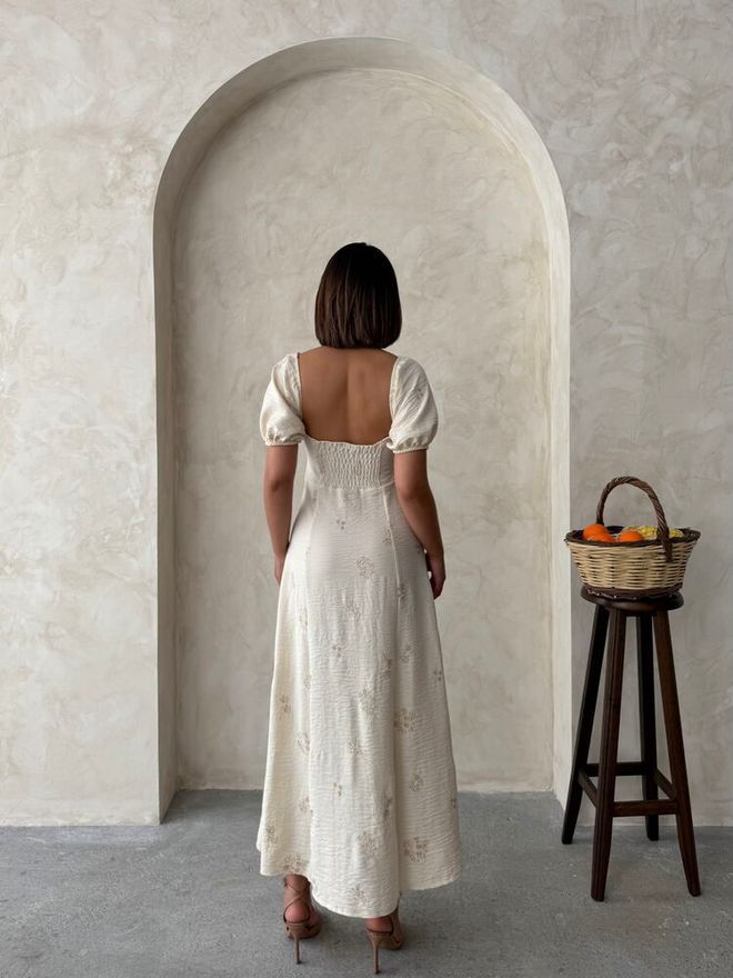 Topshow Embroidered Linen Dress Stone Wholesale Clothing Boho