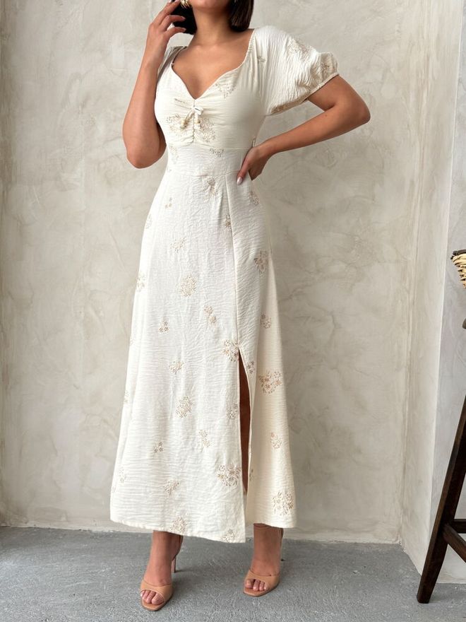 Topshow Embroidered Linen Dress Stone Wholesale Clothing Cotton