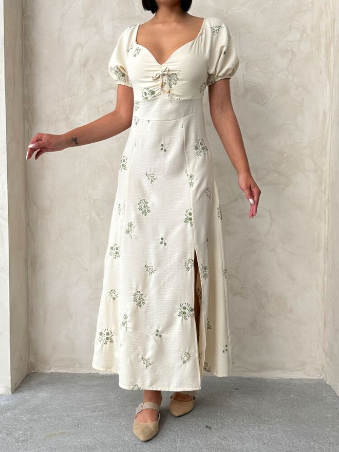 Topshow Rochie Din Lenjerie Brodată Kaki Îmbrăcăminte cu ridicata Boho