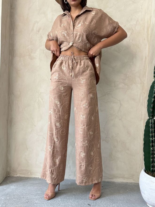 Topshow Embroidered Pants Light Brown Dsn2 Wholesale Clothing Spring