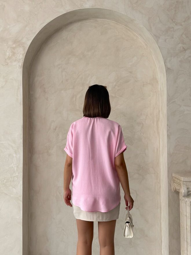 Topshow D2360 Lanena Srajca Z Žepi Za Aplikacijo Roza Oblačila na debelo Formalno