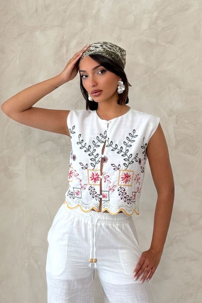 Topshow Chemise Brodée À Manches Zéro Jaune Dsn2 Vêtements en gros Boho