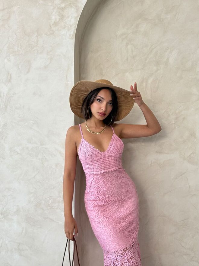 Topshow Nėrinių Didmeninė Suknelė Rožinė | Didmeninė prekyba drabužiais Dirželis