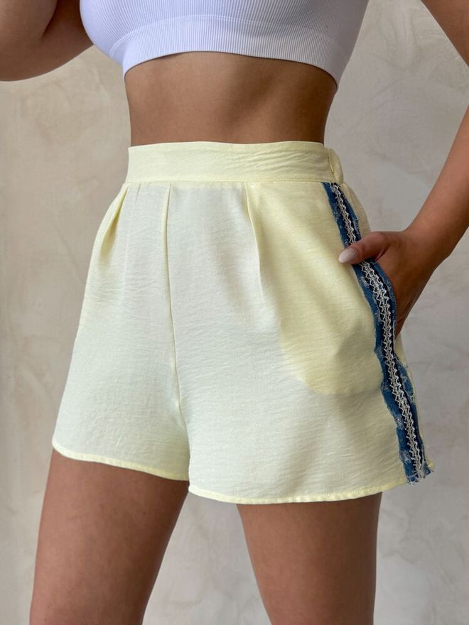 Topshow Denim Detailed Shorts Yellow Wholesale Clothing Summer