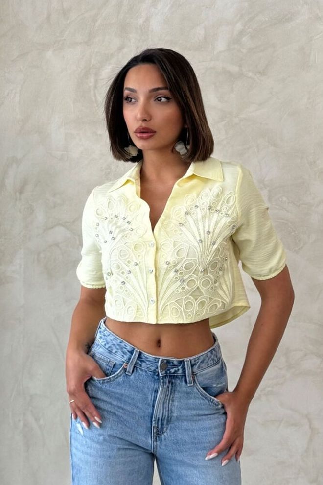 Topshow Yellow Casual Vintage Shirt With Notched Neck Wholesale Clothing Casual