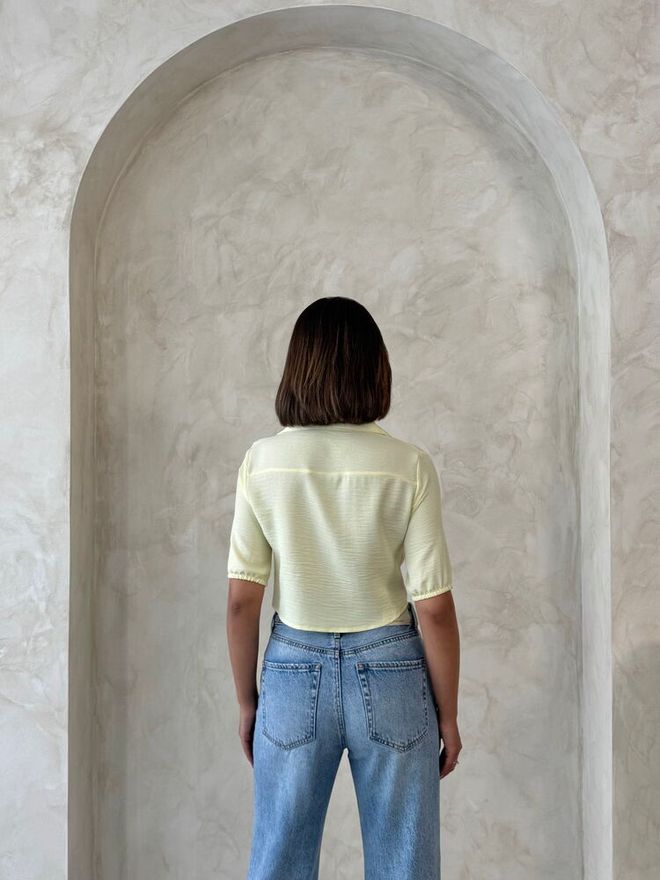 Topshow Žltá Neformálna Vintage Košeľa S Vrúbkovaným Golierom Veľkoobchod s oblečením Elegantný