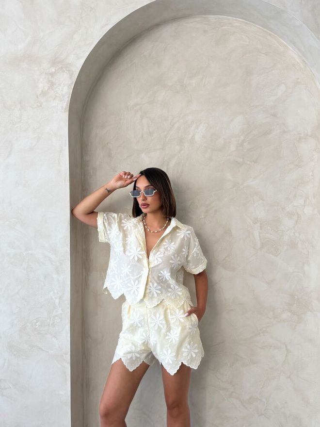 Topshow Cămașă Boho Casual Floral Ecru Îmbrăcăminte cu ridicata Plajă