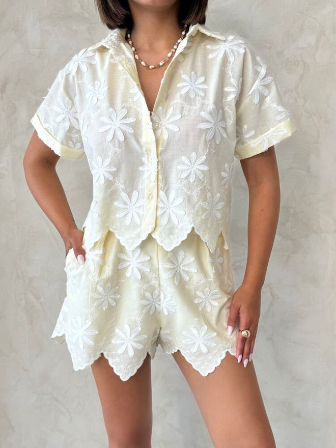 Topshow Cămașă Boho Casual Floral Ecru Îmbrăcăminte cu ridicata Primăvară