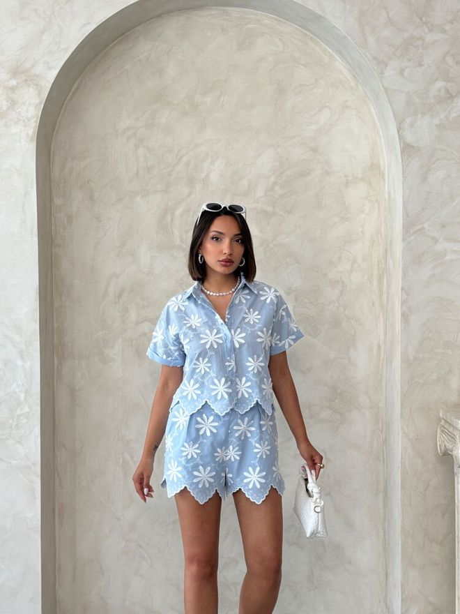 Topshow Blue Floral Casual Shirt With Buttoned Closure Wholesale Clothing Lounge