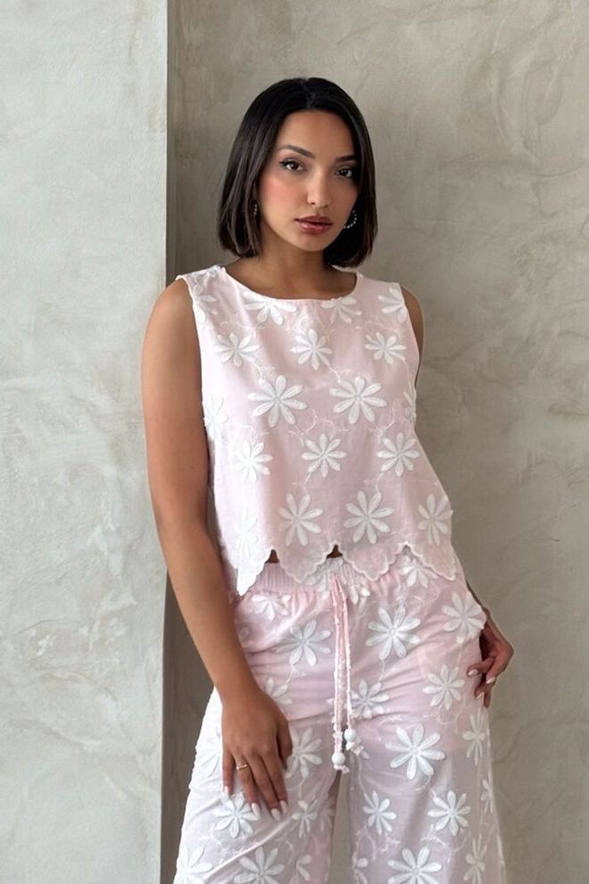 Topshow Pink Floral Casual Sleeveless Blouse With Cap Sleeve Wholesale Clothing Casual