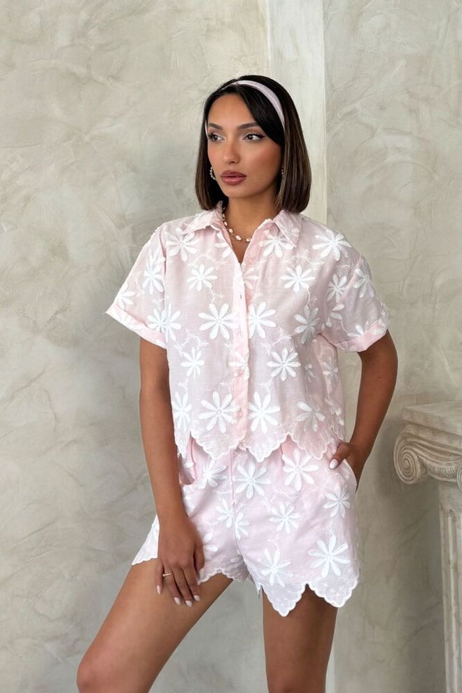 Topshow Pink Casual Floral Buttoned Shirt With Notched Neck Wholesale Clothing Casual