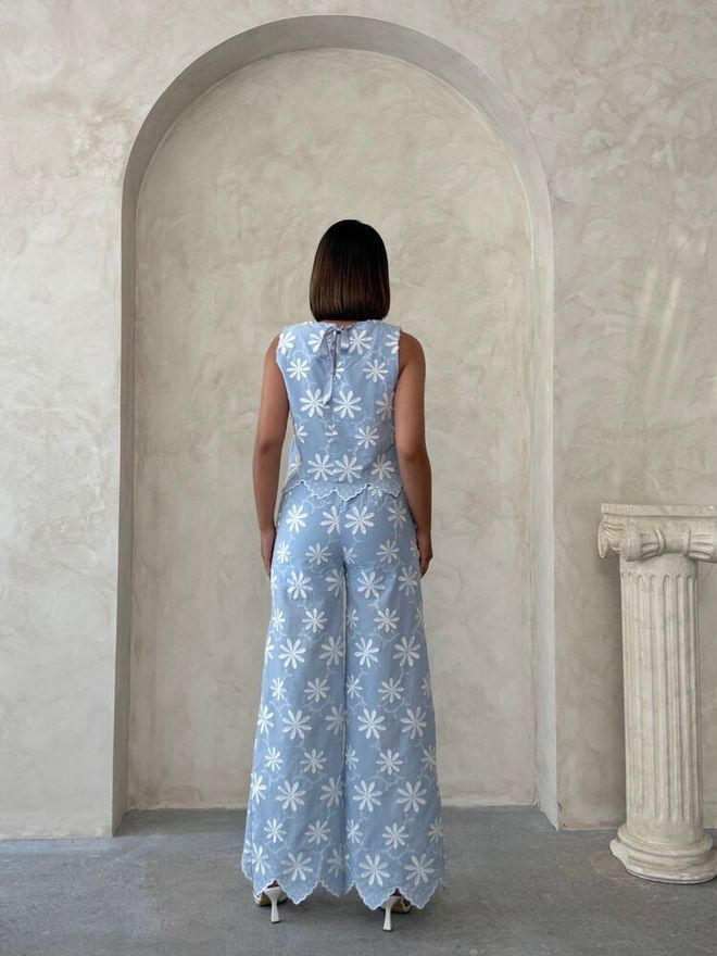 Topshow Blue Floral Palazzo Pants Wholesale Clothing Boho