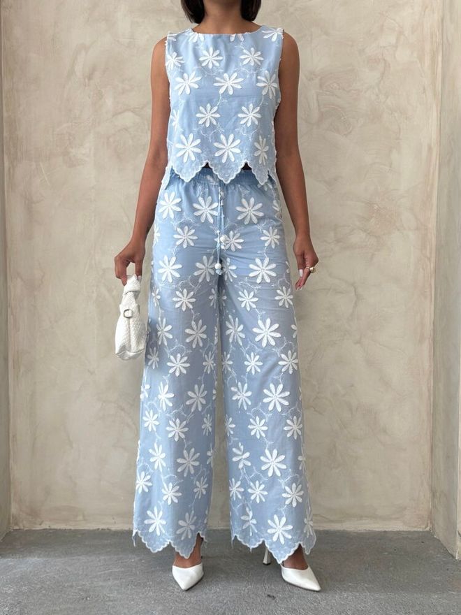 Topshow Blue Floral Palazzo Pants Wholesale Clothing Lounge