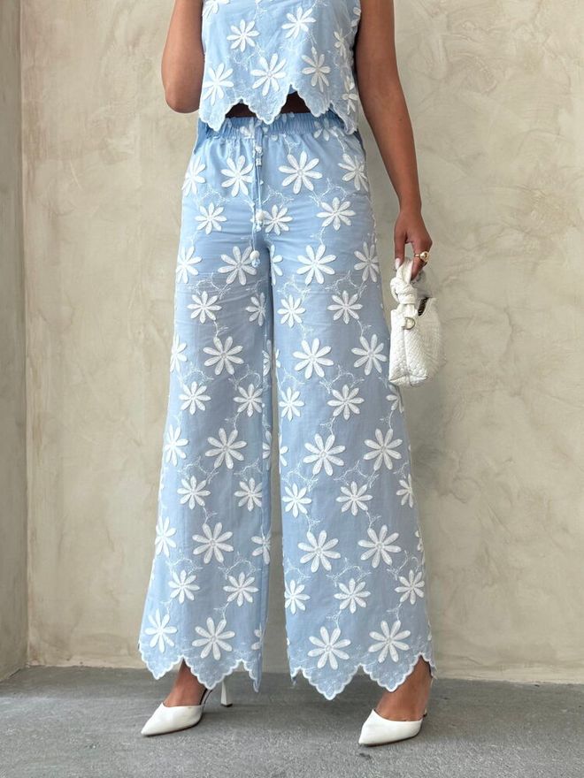 Topshow Blue Floral Palazzo Pants Wholesale Clothing Spring