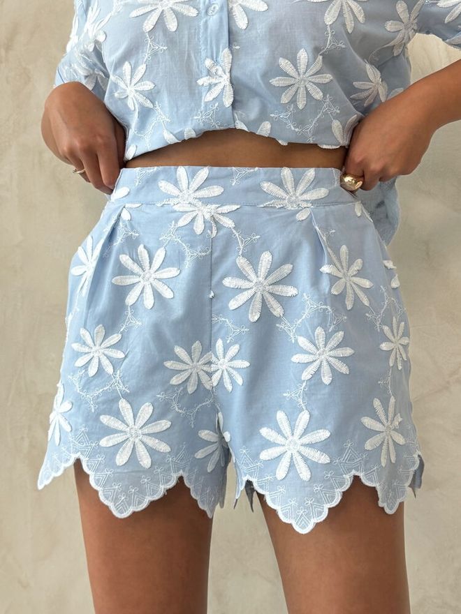 Topshow Modri Cvetlični Priložnostni Bermudi Kratke Hlače Oblačila na debelo Pomlad