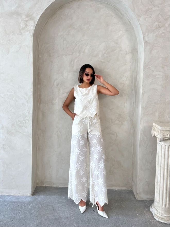 Topshow White Palazzo Pants Wholesale Clothing 1