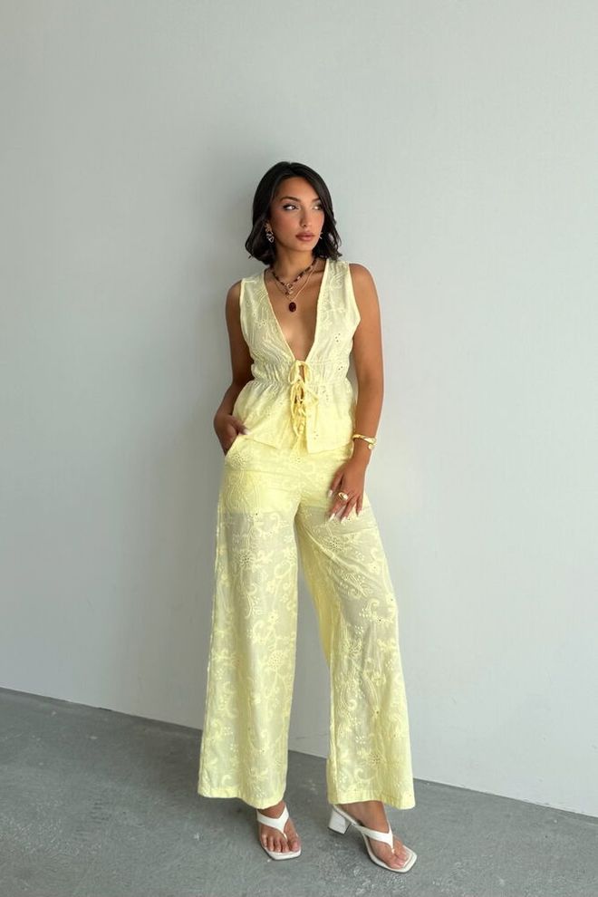 Topshow Yellow Casual Boho Sleeveless Tie Shirt Wholesale Clothing 1