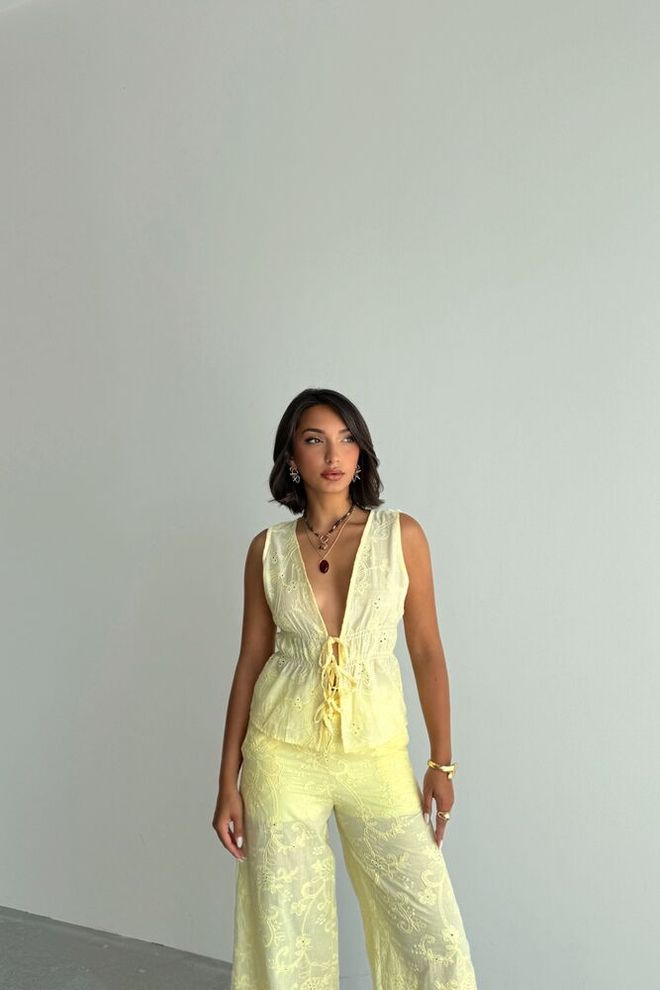 Topshow Yellow Casual Boho Sleeveless Tie Shirt Wholesale Clothing Beach