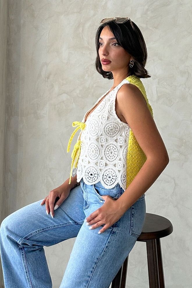 Topshow Chemise Blanche Boho Sans Manches Avec Cravate Vêtements en gros Décontracté