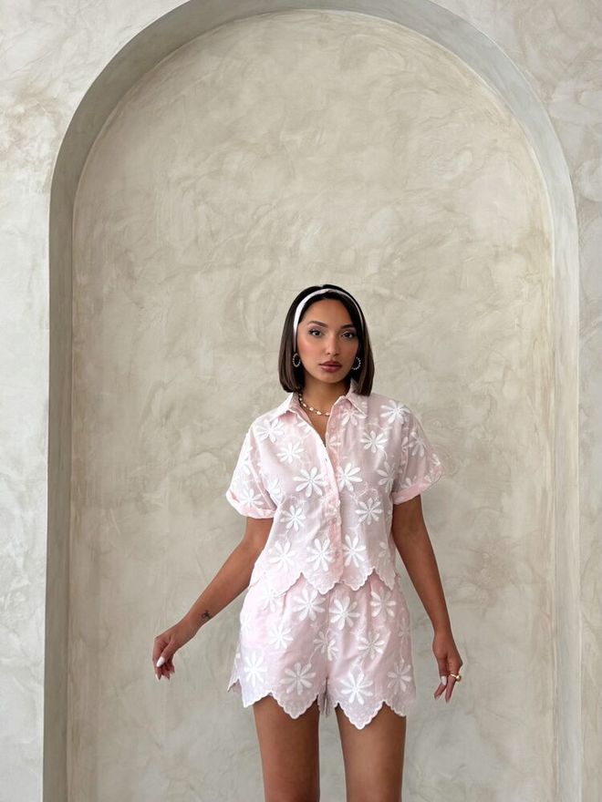 Topshow Pink Casual High Waist Paper Bag Shorts Wholesale Clothing 1