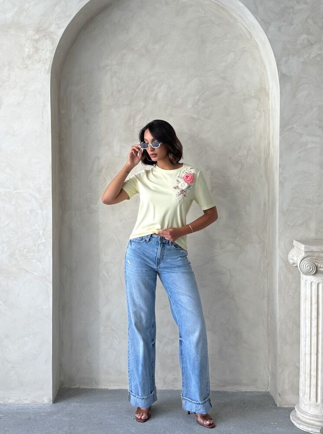 Topshow Blusa Casual Amarela Com Estampa Floral E Mangas Curtas Roupas por atacado A relaxar