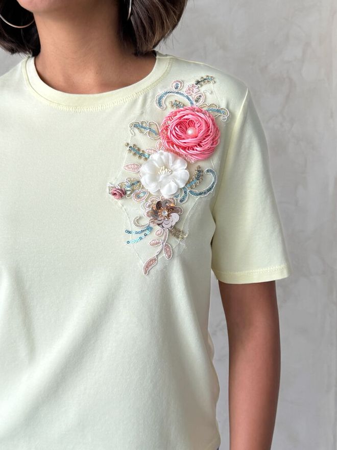 Topshow Blusa Casual Amarela Com Estampa Floral E Mangas Curtas Roupas por atacado Primavera