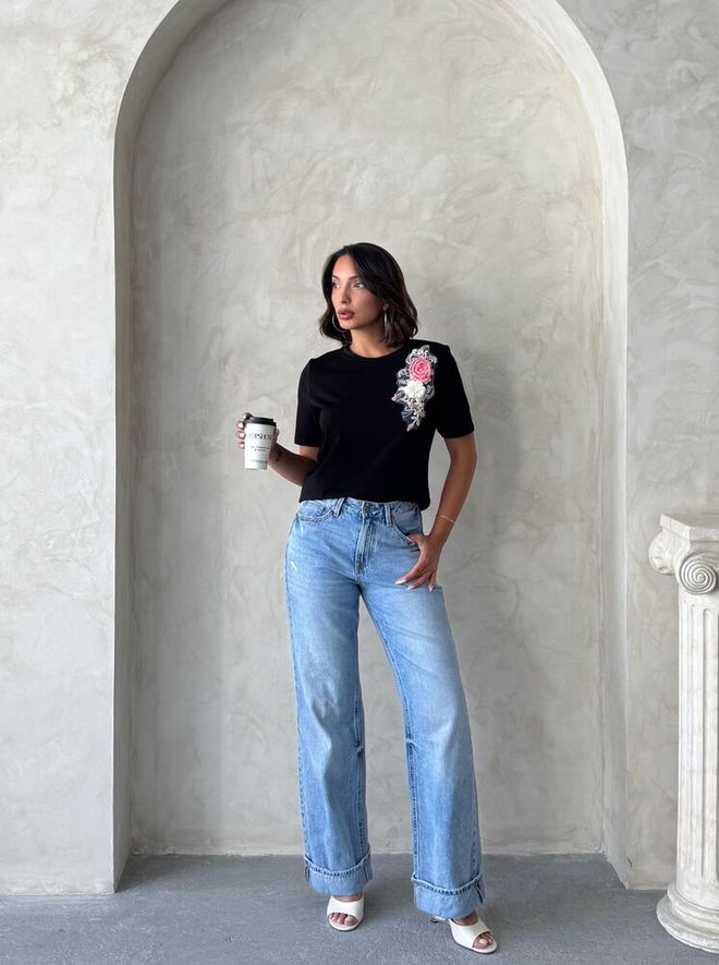 Topshow Blusa Preta Floral Casual Elegante Roupas por atacado A relaxar