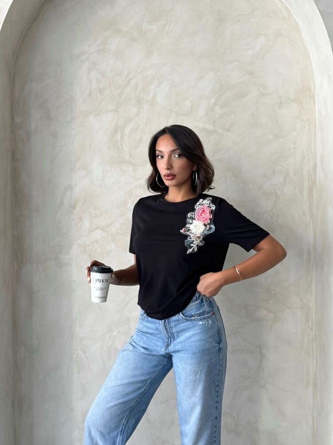 Topshow Blusa Preta Floral Casual Elegante Roupas por atacado 1