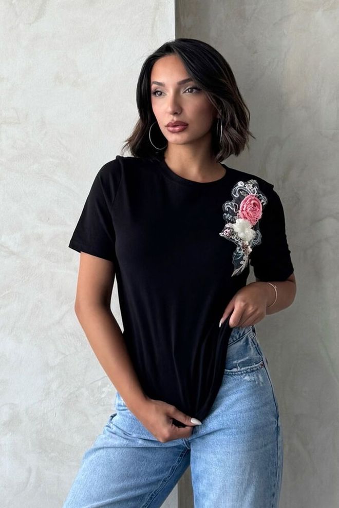 Topshow Black Floral Casual Elegant Blouse Wholesale Clothing Casual