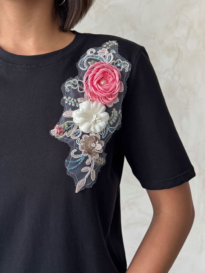 Topshow Blusa Preta Floral Casual Elegante Roupas por atacado Primavera