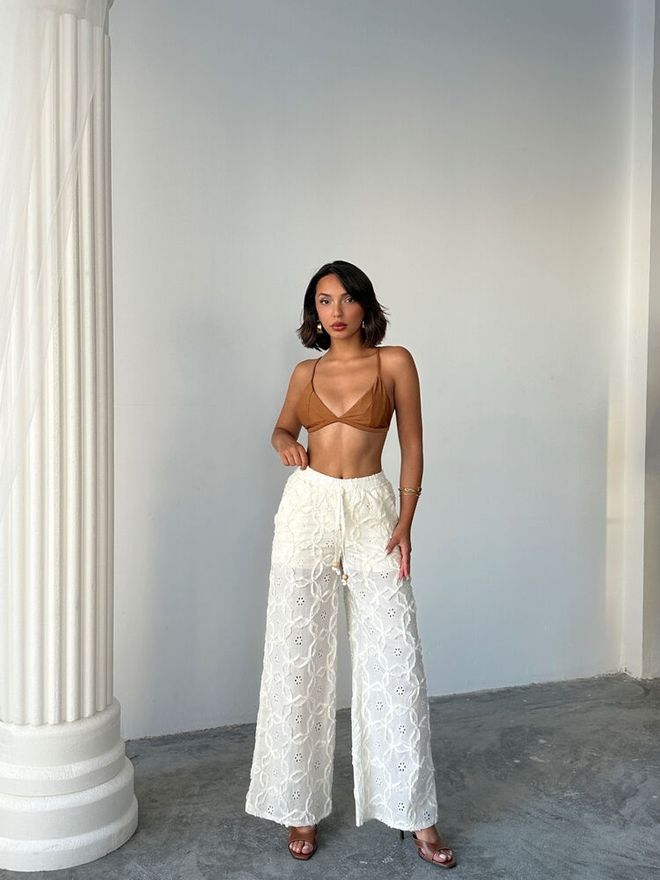 Topshow White Boho Elegant Palazzo Pants Wholesale Clothing 1