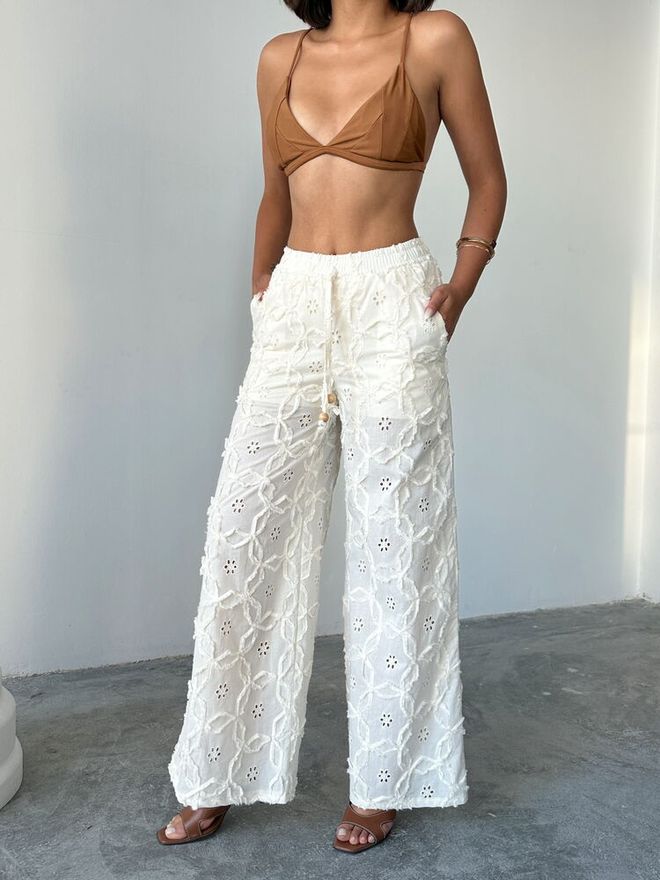 Topshow White Boho Elegant Palazzo Pants Wholesale Clothing Spring